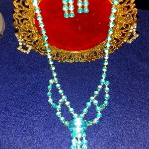 Light blue crystal necklace and earring set